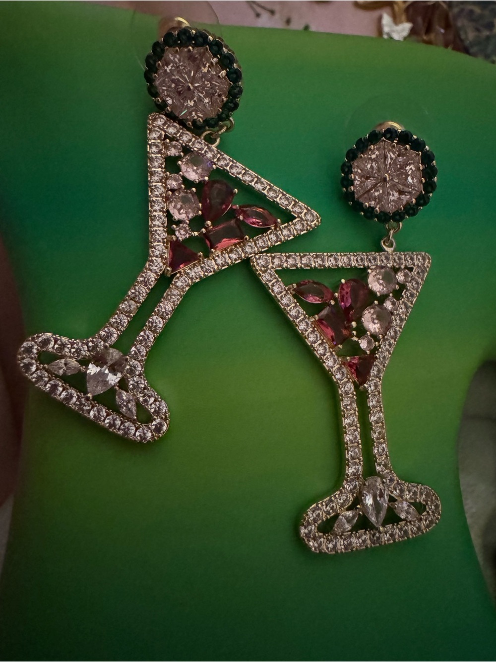 eye candy Pink and Clear Crystal Martini Earrings